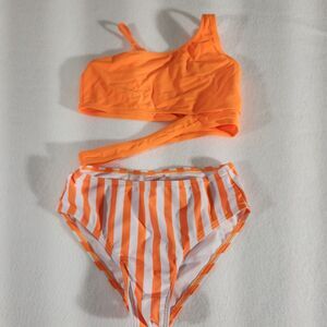 Shein Youth Colorful Striped High Waisted Swim Set Medium 7Y